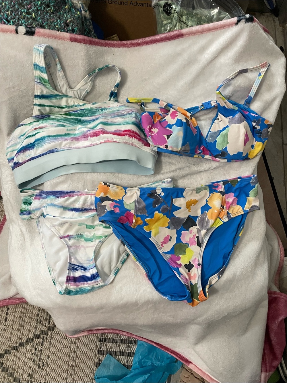 Colorful Floral & Striped Bikini Set - Multi